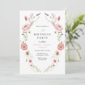 Roze Wilde Meadow Wreatday Birthday Kaart (Staand voorkant)