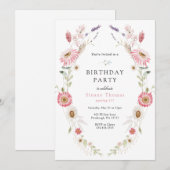 Roze Wilde Meadow Wreatday Birthday Kaart (Voorkant / Achterkant)