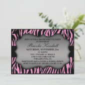 Roze Wilde Night Zebra Print Bachelorette Party Kaart (Staand voorkant)