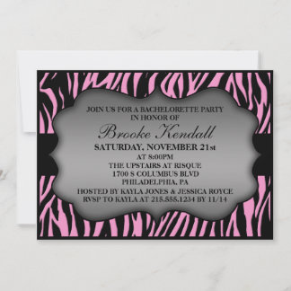 Roze Wilde Night Zebra Print Bachelorette Party Kaart