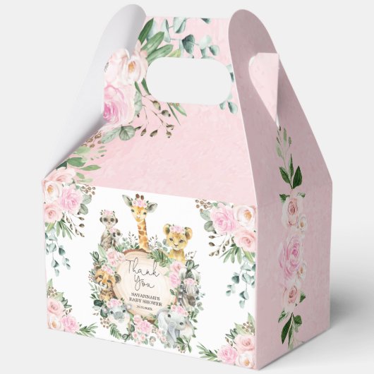 Roze Wilde Oerwoud Safari Dieren Baby Meisje Douch Bedankdoosjes (Achterkant)