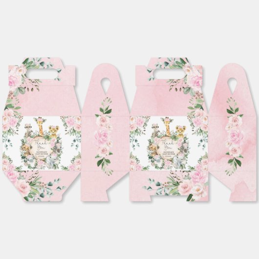 Roze Wilde Oerwoud Safari Dieren Baby Meisje Douch Bedankdoosjes (Ongevouwen)