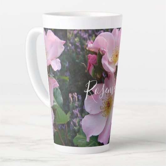 Roze Wilde Roos Bloedflora Foto Blush Roze Latte Mok (Linkerhoek)