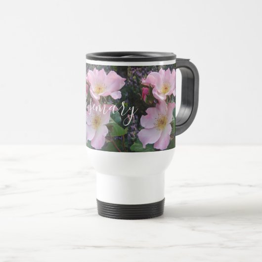 Roze Wilde Roos Bloedflora Foto Blush Roze Reisbeker (Voorkant rechts)