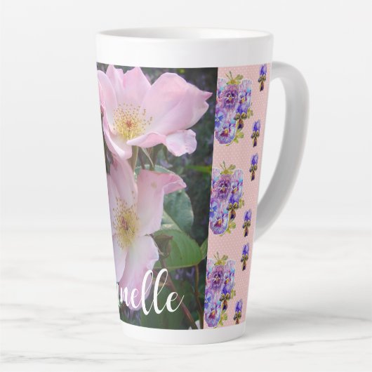 Roze Wilde Roos Bloem Bloemen Foto Mom Moederdag Latte Mok (Rechterhoek)