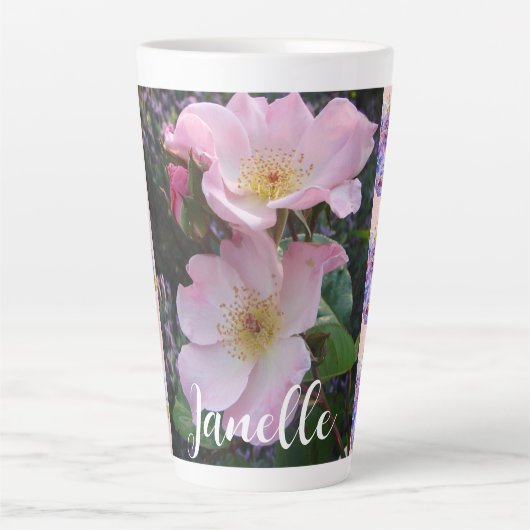 Roze Wilde Roos Bloem Bloemen Foto Mom Moederdag Latte Mok (Voorkant)