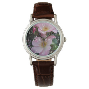 Roze Wilde Roos Bloemfloraal Fotogeman Moederdag Horloge