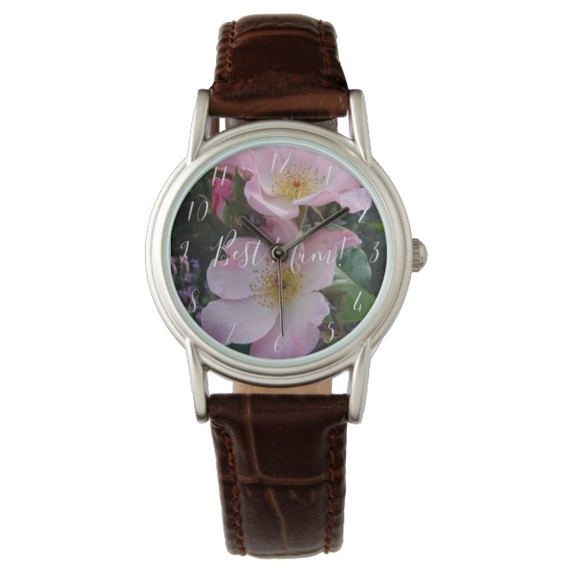 Roze Wilde Roos Bloemfloraal Fotogeman Moederdag Horloge (Voorkant)