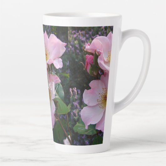 Roze Wilde Roos Bloemfloraal Fotogeman Moederdag Latte Mok (Rechts)