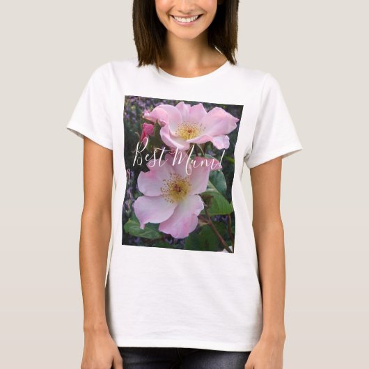 Roze Wilde Roos Bloemfloraal Fotogeman Moederdag T-shirt (Voorkant)