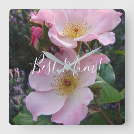 Roze Wilde Roos Bloemfloraal Fotogeman Moederdag Vierkante Klok