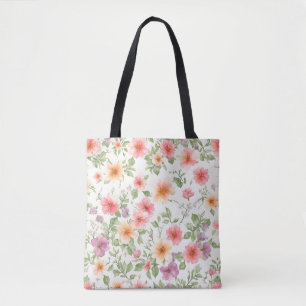 Roze wilde roos bloemmotief, boho tote bag