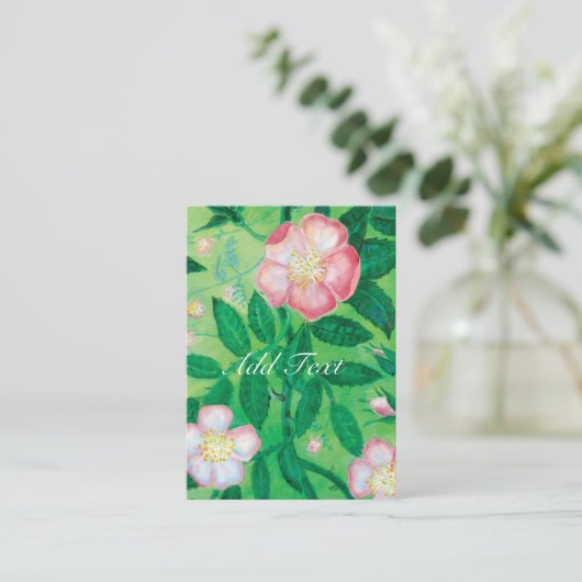 Roze Wilde Roos bloesem geheime tuin Informatiekaartje (Staand voorkant)
