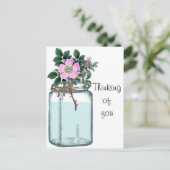Roze  Wilde Roos in Mason Jar Briefkaart (Staand voorkant)