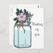 Roze  Wilde Roos in Mason Jar Briefkaart (Voorkant / Achterkant)