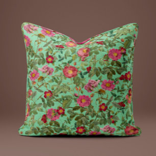 Roze Wilde Roos Kussen in Aqua Mint