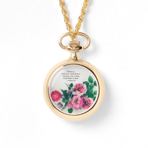 Roze Wilde Roos Vloer Bouquet Love Bijbelse Verse Horloge