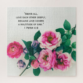 Roze Wilde Roos Vloer Bouquet Love Bijbelse Verse Legpuzzel