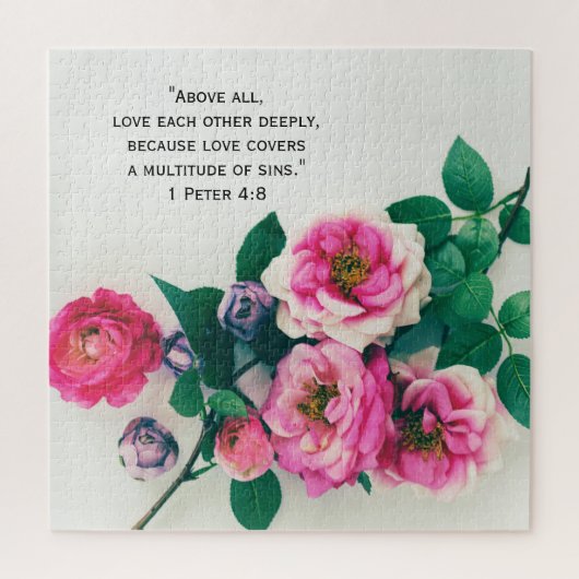 Roze Wilde Roos Vloer Bouquet Love Bijbelse Verse Legpuzzel (Verticaal)
