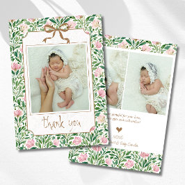 Roze wilde rozen baby foto bedankje vintage aankondiging