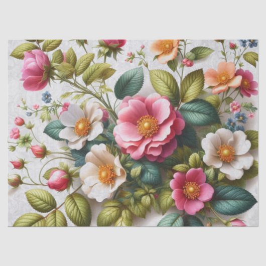 Roze Wilde Rozen Bloem Ambachtelijk Tissuepapier (Voorkant)