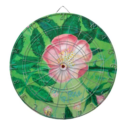 Roze Wilde Rozen Bloemen & Groene bladeren Illustr Dartbord (Voorkant)