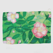 Roze Wilde Rozen Bloemen & Groene bladeren Illustr Golfhanddoek (Horizontaal)