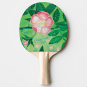 Roze Wilde Rozen Bloemen & Groene bladeren Illustr Tafeltennisbatje (Voorkant)