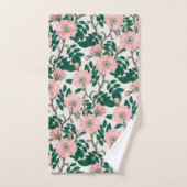 Roze Wilde Rozen Bloemen & Groene bladeren Patroon Bad Handdoek (Handdoek)