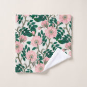 Roze Wilde Rozen Bloemen & Groene bladeren Patroon Bad Handdoek (Wasdoekje)