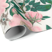 Roze Wilde Rozen Bloemen & Groene bladeren Patroon Cadeaupapier (Rol Hoek)