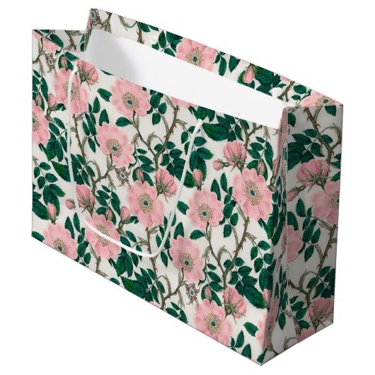 Roze Wilde Rozen Bloemen & Groene bladeren Patroon Groot Cadeauzakje (Voorkant Gekanteld)