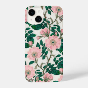 Roze Wilde Rozen Bloemen & Groene bladeren Patroon iPhone 14 Hoesje