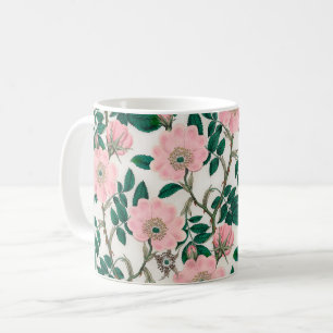 Roze Wilde Rozen Bloemen & Groene bladeren Patroon Koffiemok