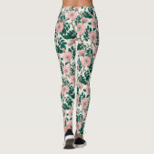 Roze Wilde Rozen Bloemen & Groene bladeren Patroon Leggings (Achterkant)