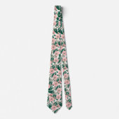 Roze Wilde Rozen Bloemen & Groene bladeren Patroon Stropdas (Voorkant)
