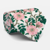 Roze Wilde Rozen Bloemen & Groene bladeren Patroon Stropdas (Opgerold)