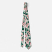 Roze Wilde Rozen Bloemen & Groene bladeren Patroon Stropdas (Achterkant)