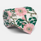Roze Wilde Rozen Bloemen & Groene bladeren Patroon Stropdas (Opgerold)