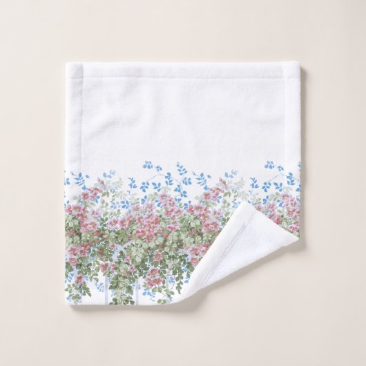 Roze Wilde Rozen en Bladgroen op Trellis Bad Handdoek (Wasdoekje)