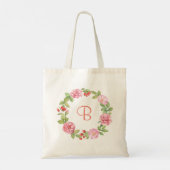 Roze wilde rozen en rozenbottels gepersonaliseerd tote bag (Achterkant)