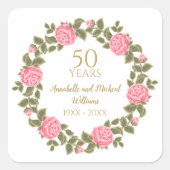 ROZE WILDE ROZEN Floral Garland 50e bruiloft Vierkante Sticker (Voorkant)