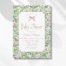 Roze Wilde Rozen Gouden Boog Baby Shower Kaart