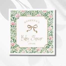 Roze wilde rozen gouden strik baby shower servet