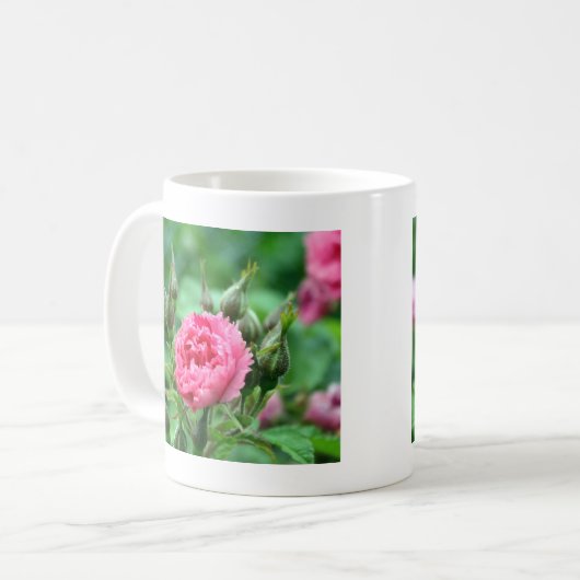  roze, wilde rozen knoppen en bloemen koffiemok (Voorkant links)