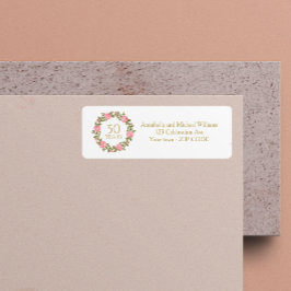 ROZE WILDE ROZEN KRANS 50e trouwadres Etiket