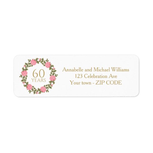 ROZE WILDE ROZEN KRANS 60e bruiloft adres Etiket (Voorkant)