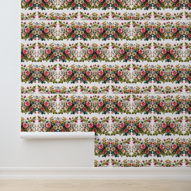 Roze wilde rozen met groene behang (Applicatie)