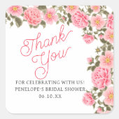  ROZE WILDE ROZEN VRIJGEZELLENFEEST DANK U VIERKANTE STICKER (Voorkant)