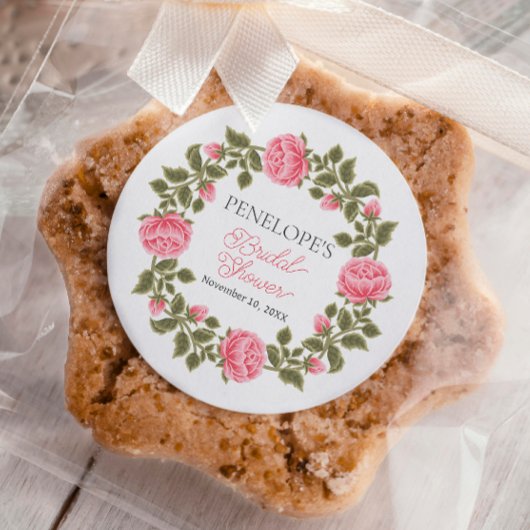 ROZE WILDE ROZEN VRIJGEZELLENFEEST NAAM DATUM RONDE STICKER